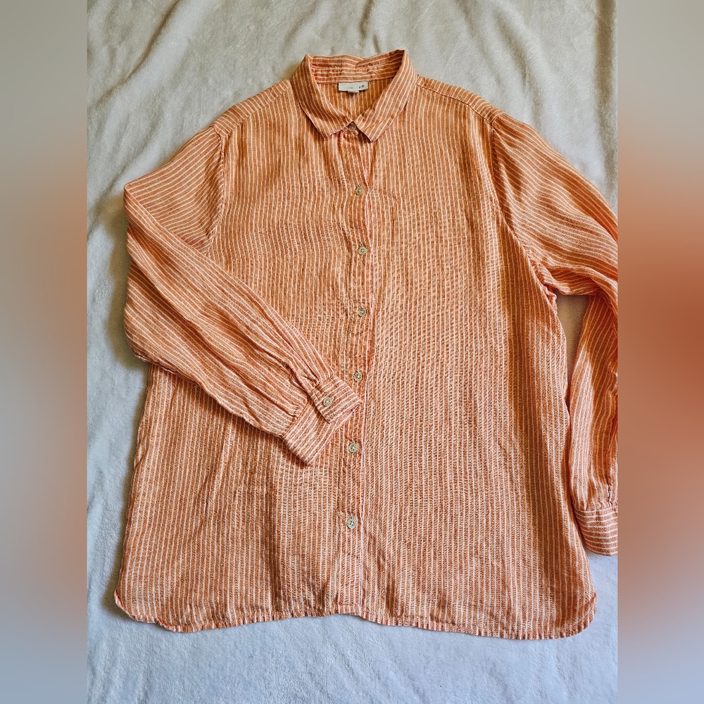 J. Jill Orange Striped Button-Down Shirt